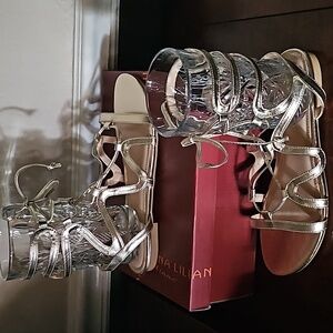 Gold strap up sandals